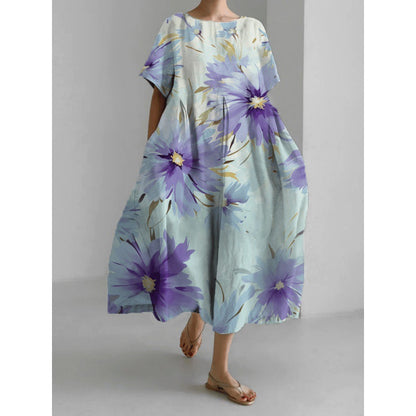Robe imprimée tendance à manches courtes et col rond ample
