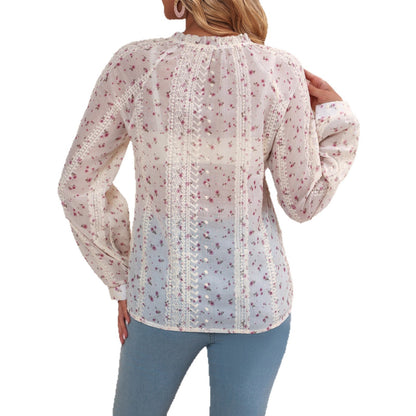 Chemise décontractée à col V brodée avec cordon de serrage