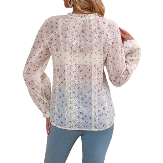 Chemise décontractée à col V brodée avec cordon de serrage