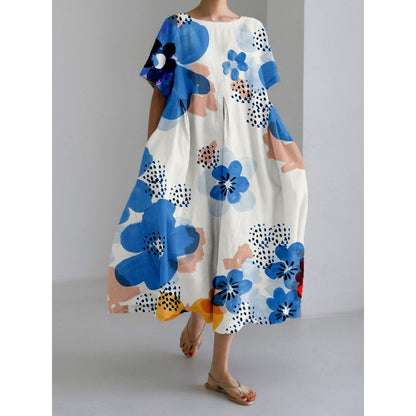 Robe imprimée tendance à manches courtes et col rond ample