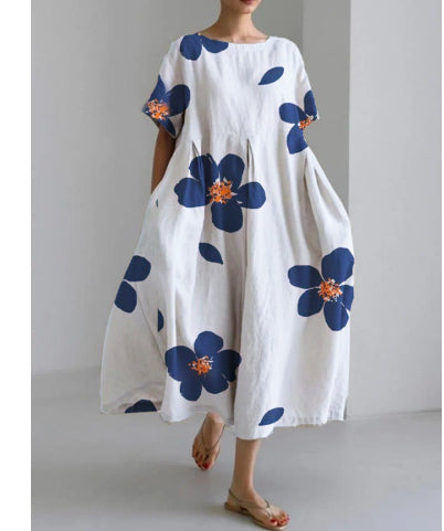 Robe imprimée tendance à manches courtes et col rond ample