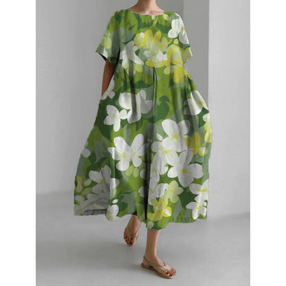 Robe imprimée tendance à manches courtes et col rond ample