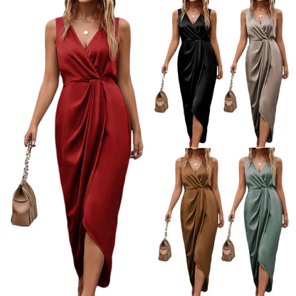 Robe Élégante Asymétrique fendue sans manches à col en V