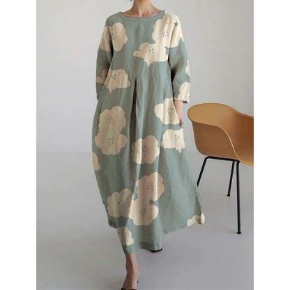 Robe imprimée tendance à manches courtes et col rond ample